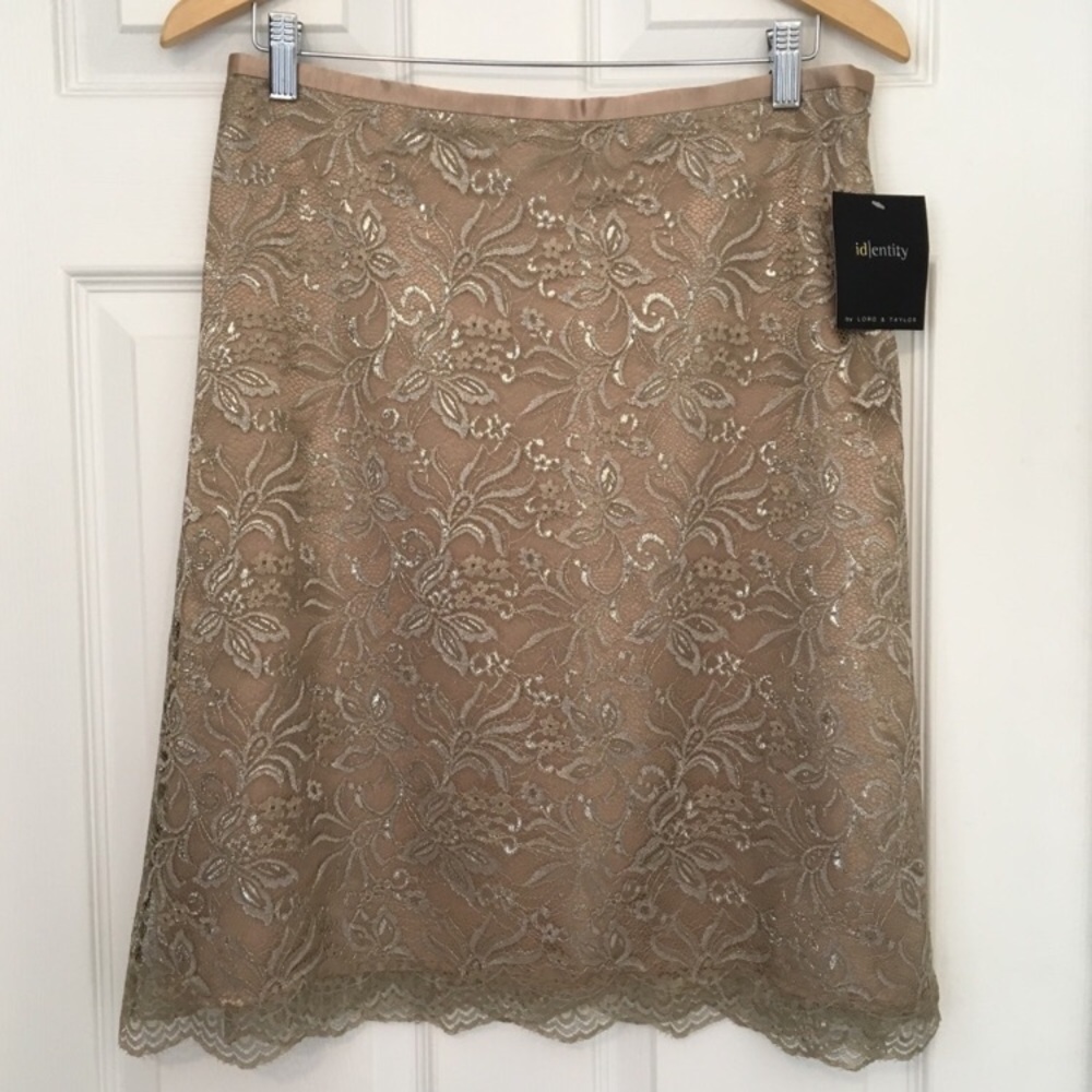 IDENTITY by Lord & Taylor Gold Lace Overlay Skirt
